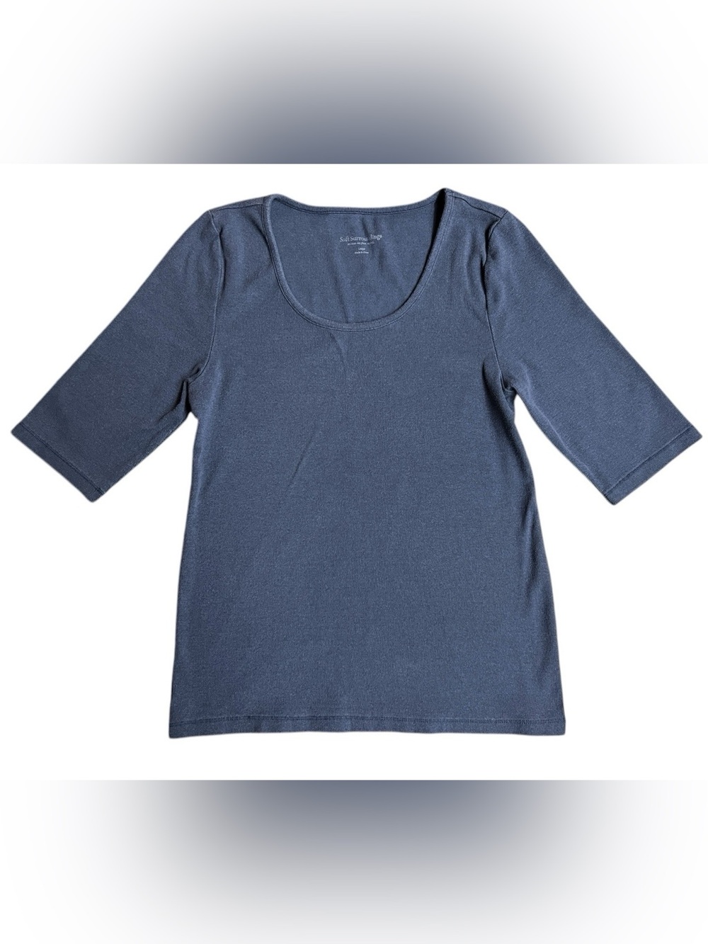 Soft Surroundings Women’s Navy Everyday Ribbed 3/4 Sleeve Scoop Shirt Sz XL